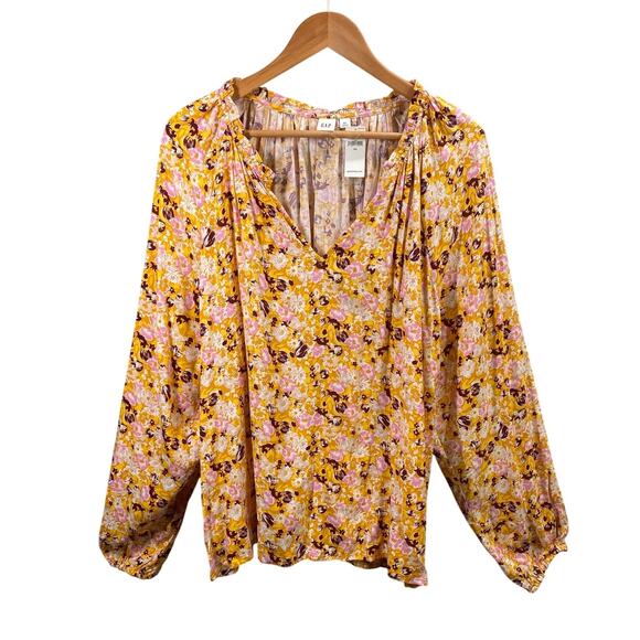 GAP Top Womens XXL Floral Long Sleeve Puff Sleeve Peasant Cottage Boho‎ - Picture 1 of 15